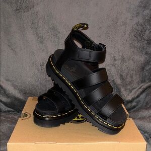 Dr. Martens Black Sandals with Yellow Accents